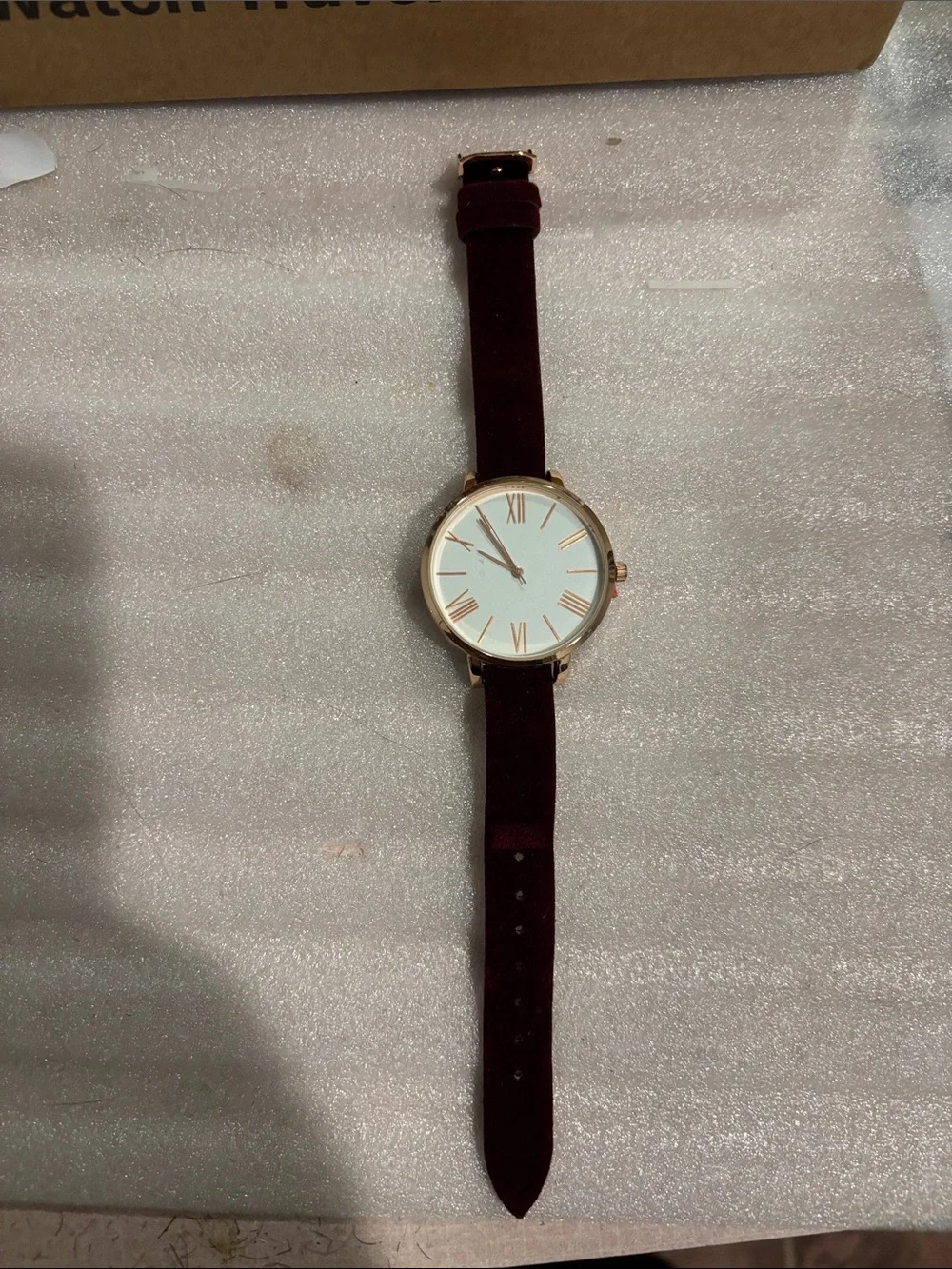 Women's Rose Gold Case Watch with Burgundy Velvet Strap